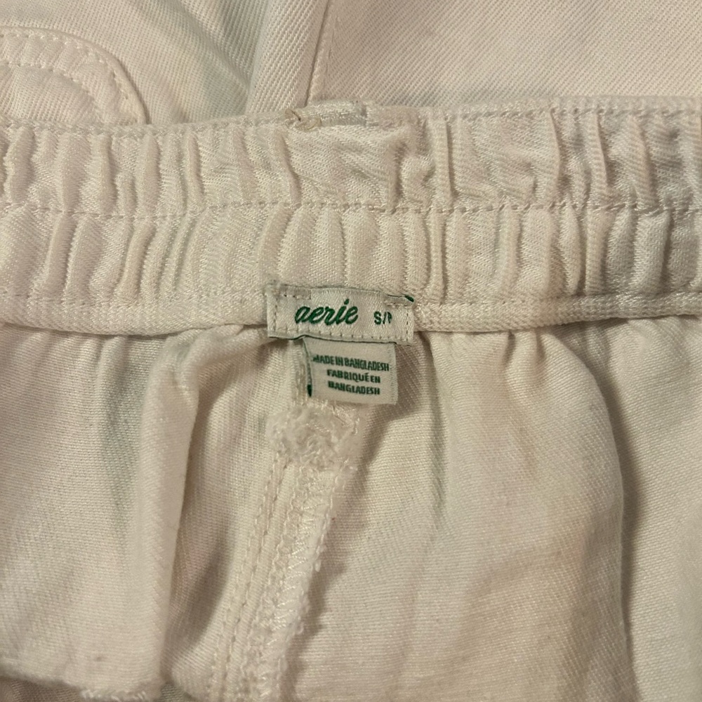 Aerie High Waist White Linen Blend Frayed Shorts - Picture 3 of 10